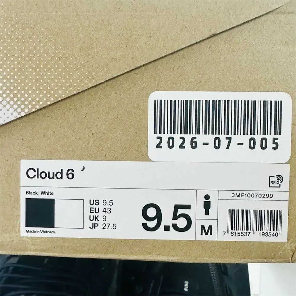 On Running Cloud 6 Black/White Sneakers | Men’s Size 9.5 US | NWD Store Display